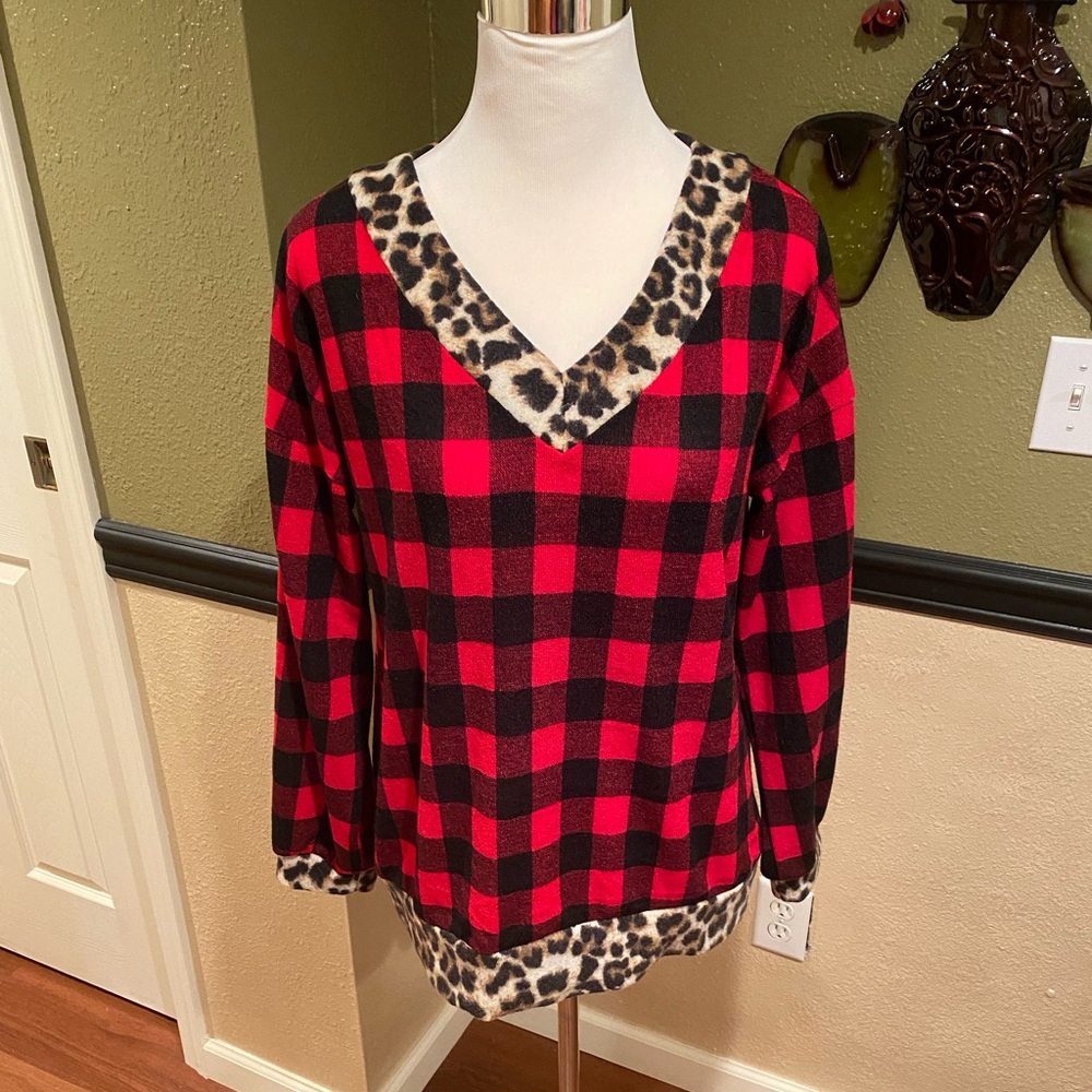 Leopard and red Buffalo print sweater # crazy train